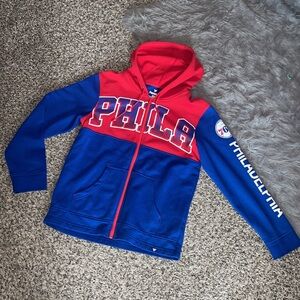 Fanatics Red and Blue PHILA Philadelphia 76ers Men’s Zip Up Fleece Jacket